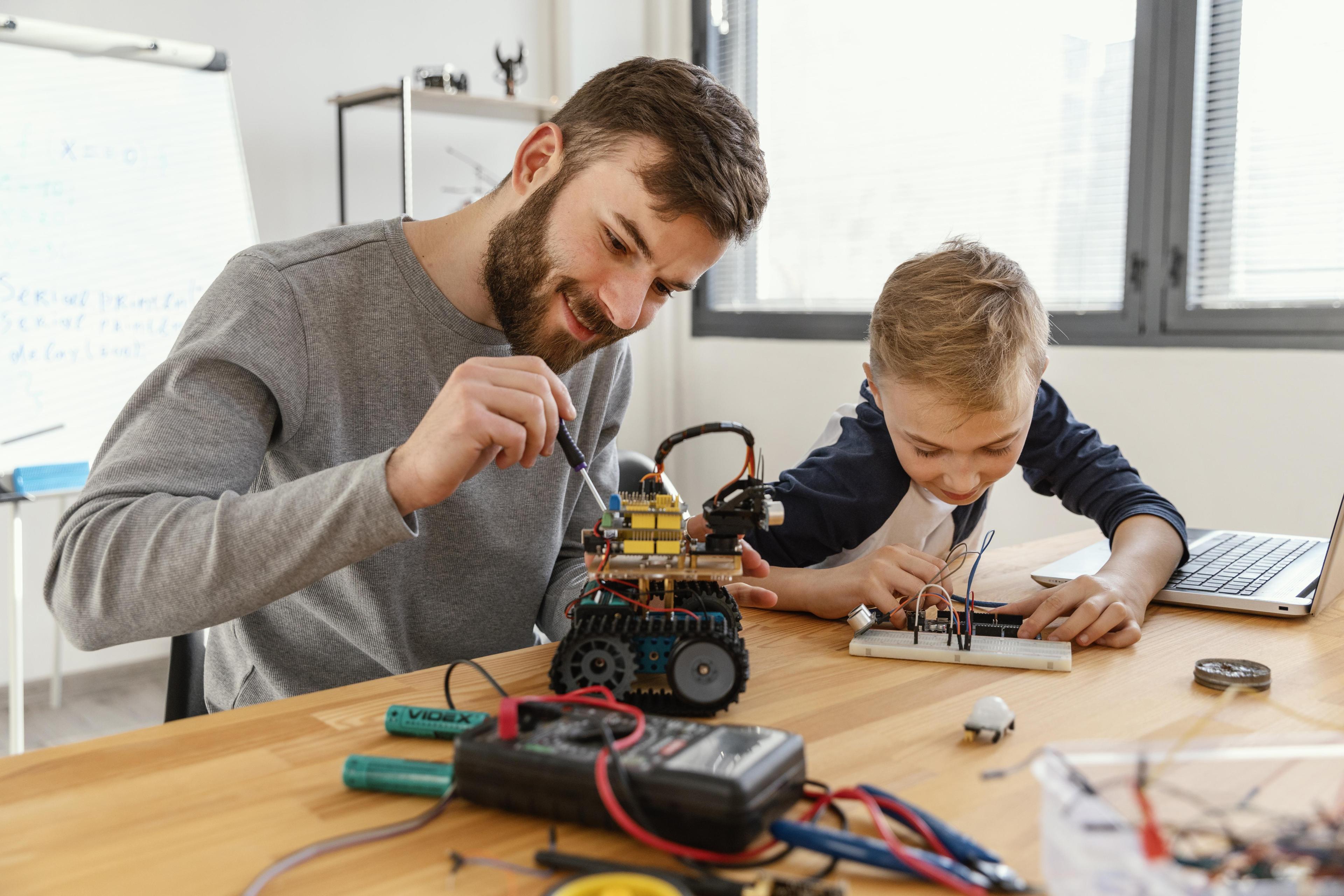 Students learning robotics